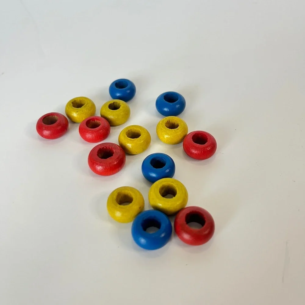 15pc Primary Color Wooden Beads Red Yellow Blue Round Spacer Crafting Supplies